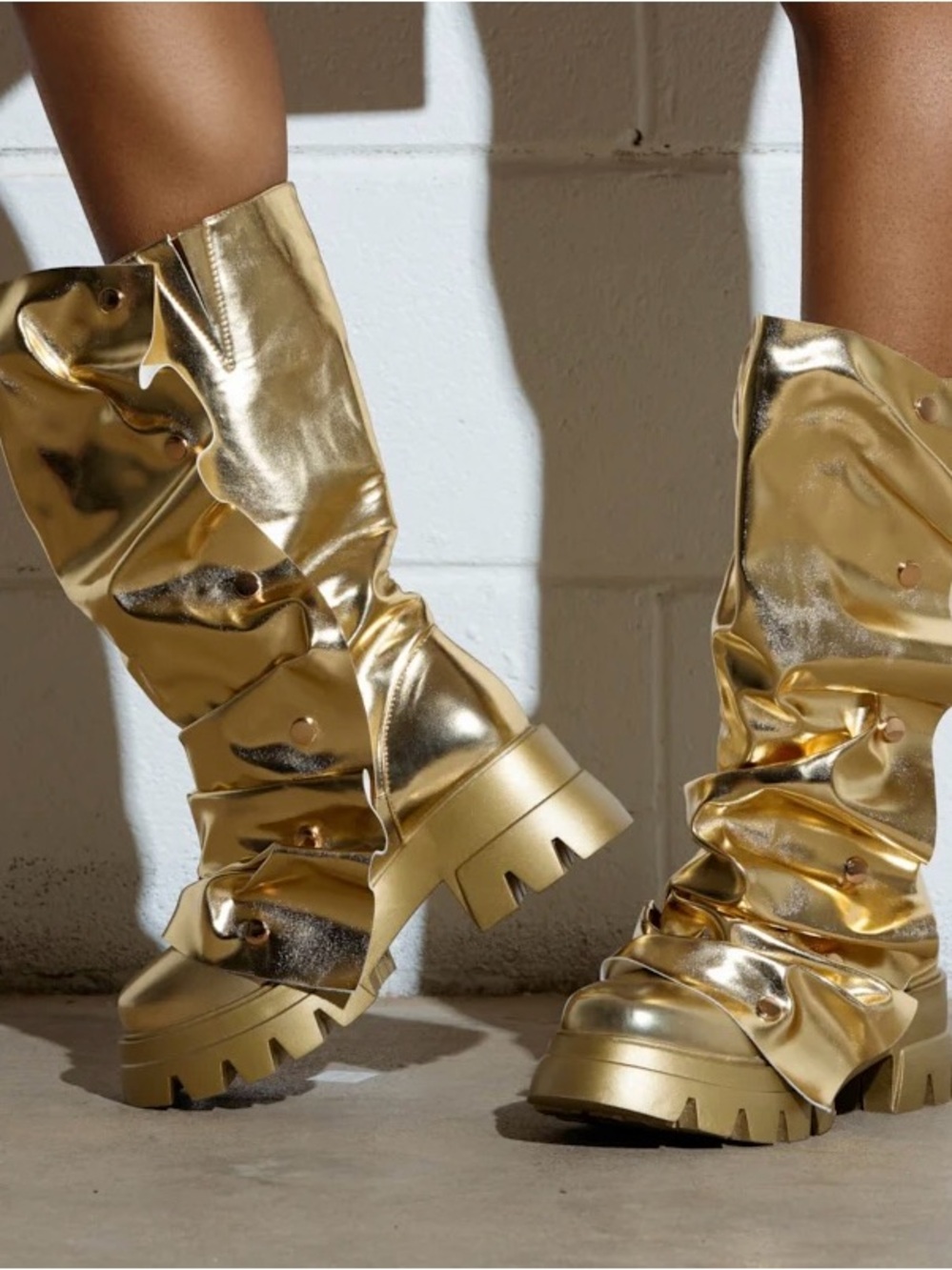 Gold Over-the-Knee Slouchy Platform Boots